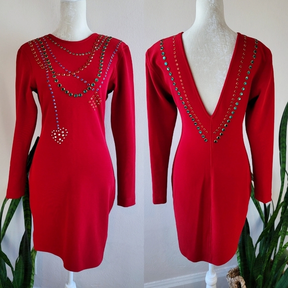 VTG 80s Tadashi Bejeweled Bodycon Dress - Picture 2 of 16